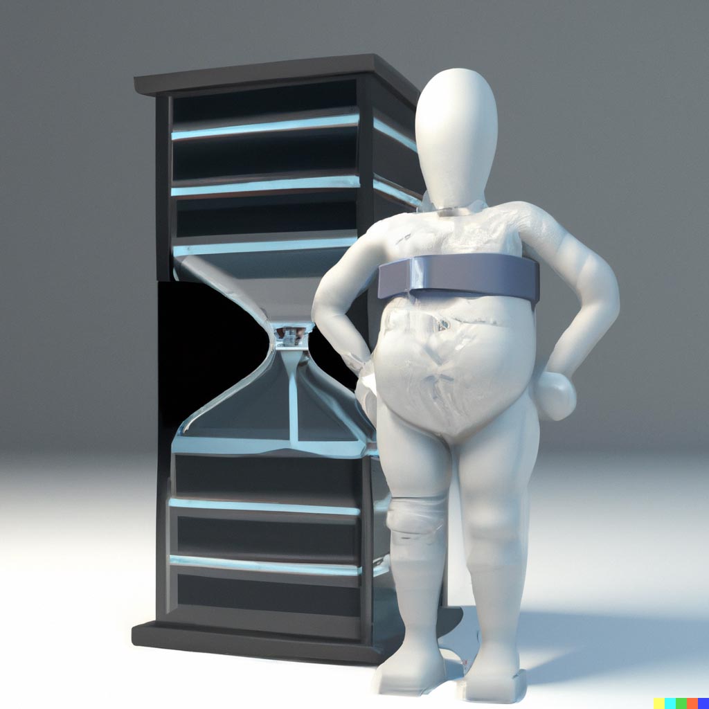 DALL·E prompt: A data server rack with an hourglass figure wearing a tight belt, 3d render highly detailed.jpg